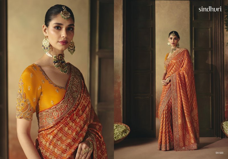 Suhag By Kimora Pure Khadi Georgette Fabric Designer Bandhej Saree